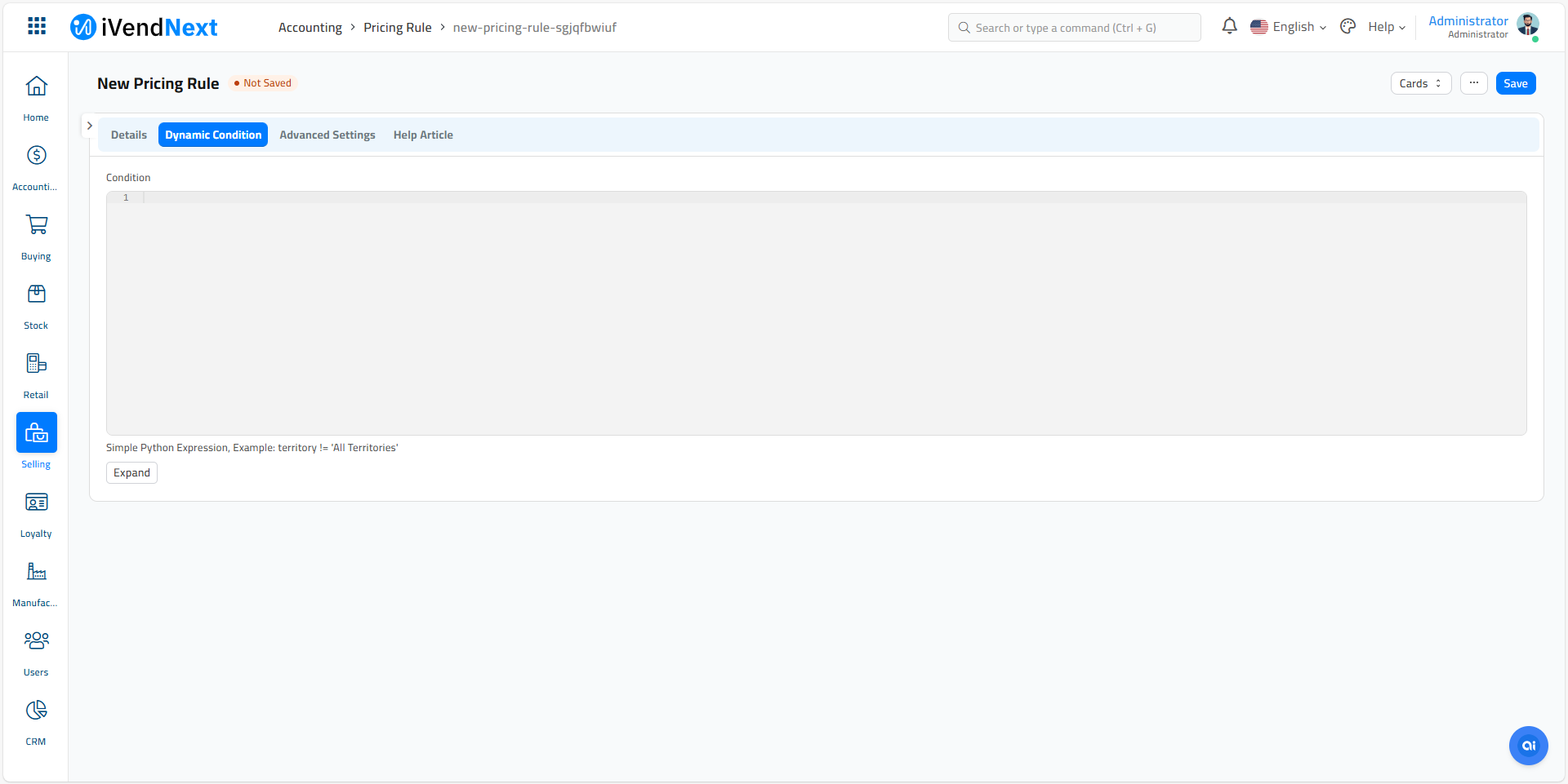 New Pricing Rule - DynamicCondition Screen